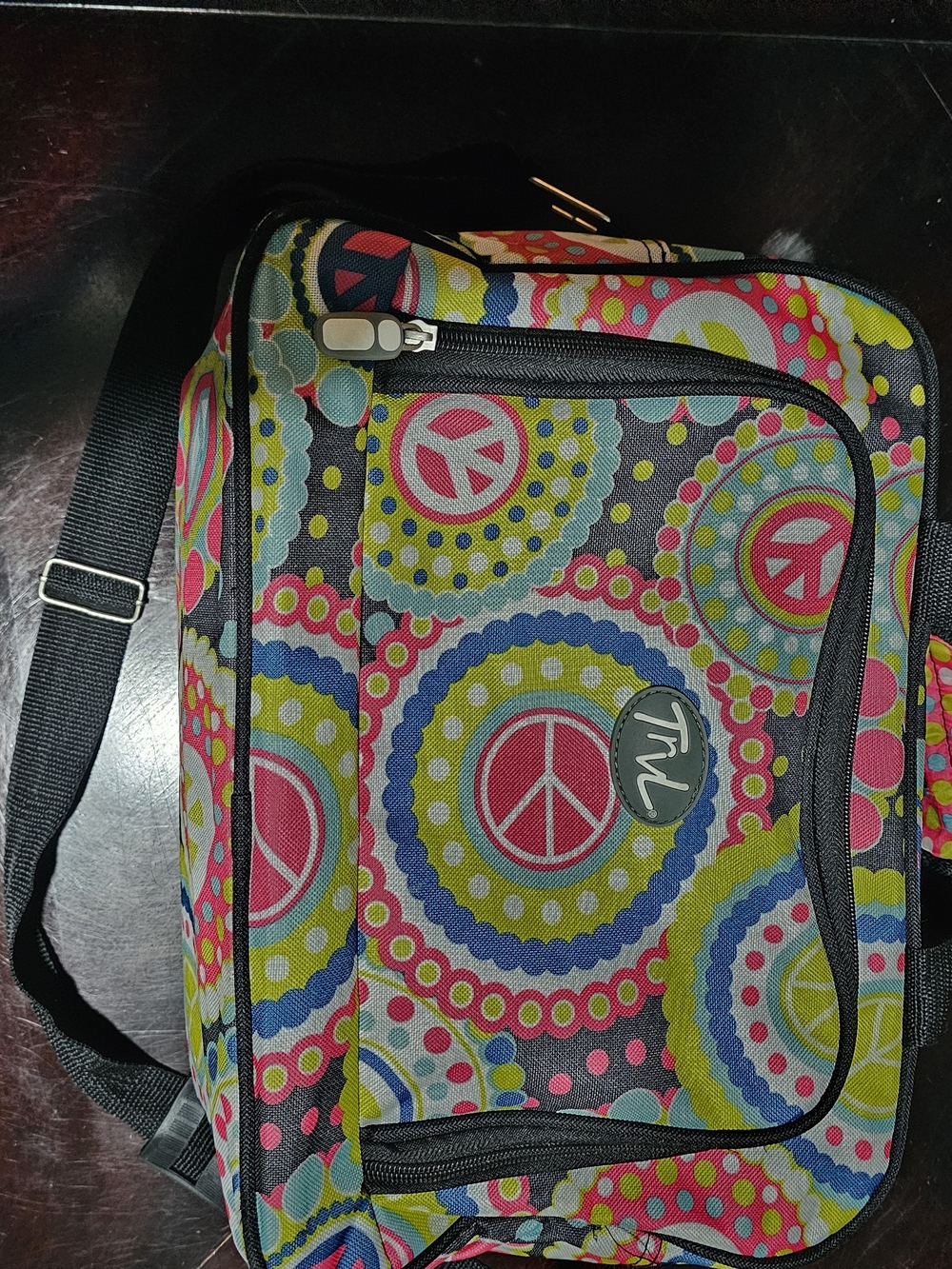 Multicolor Peace Sign Travel Bag - Bright Pink & Green